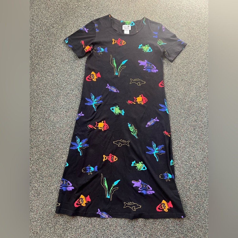 VINTAGE Copa Cabana 100% Cotton Colorful Fish Ocean Theme Relaxed Fit Dress Sz M - Picture 13 of 16